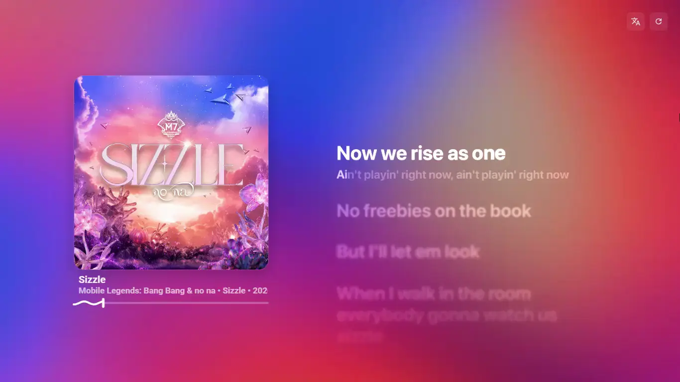 YouLy+ Interface with synced lyrics and dynamic background